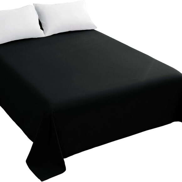 Premium Breathable 1500 TC Queen Flat Sheet in Black - Stain-Resistant Elegance - Picture 1 of 5